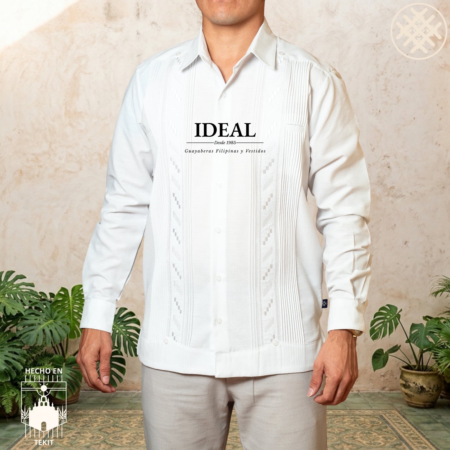 Men's Guayabera Campeche Long Sleeve with White Embroidery
