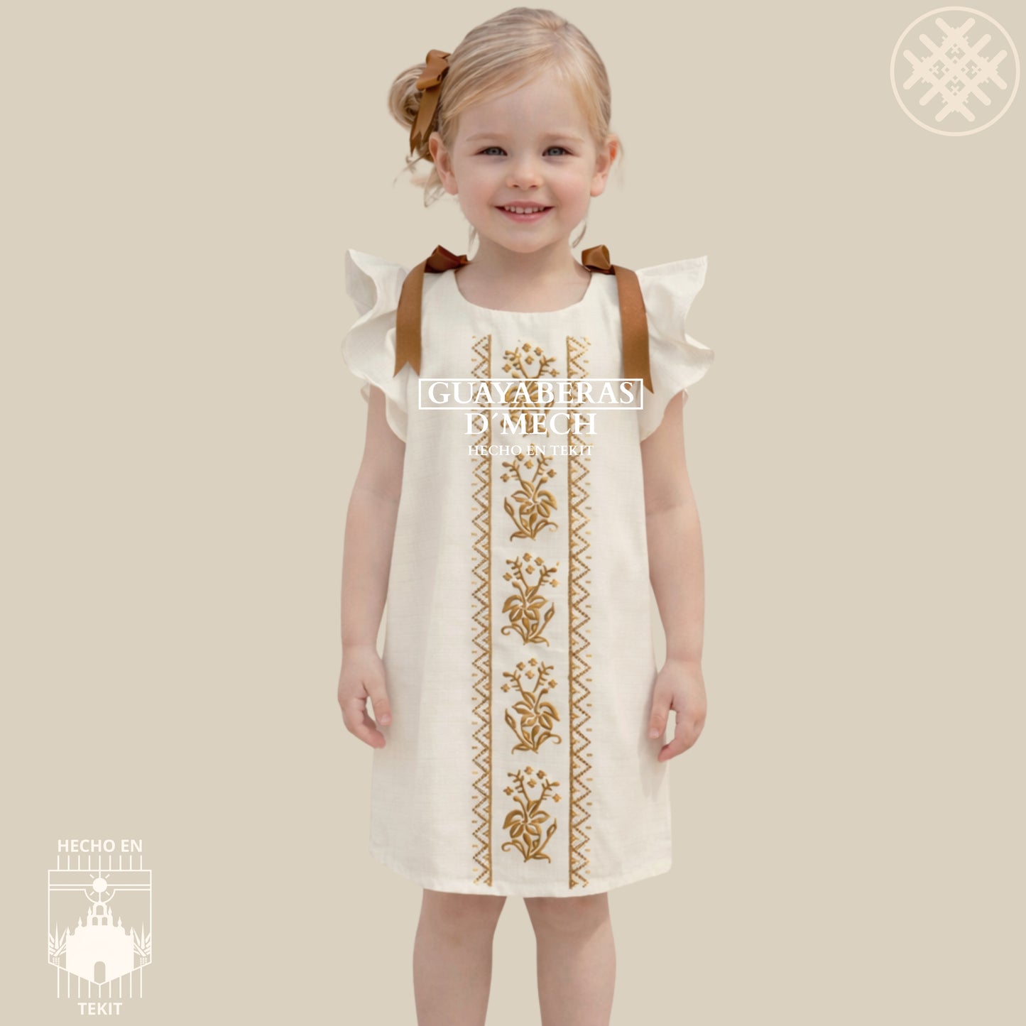 Robe Fleur de Citrouille Écru Fille