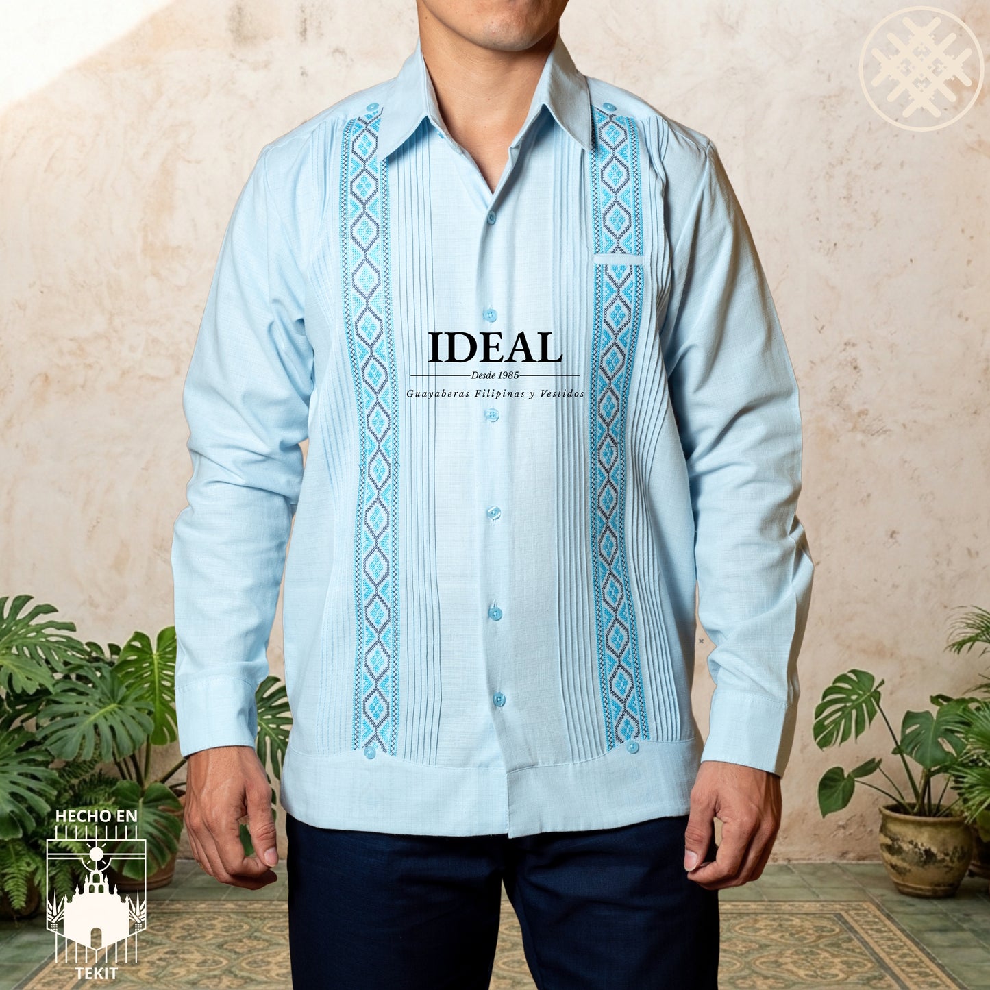 Chemise guayabera Calderón bleue