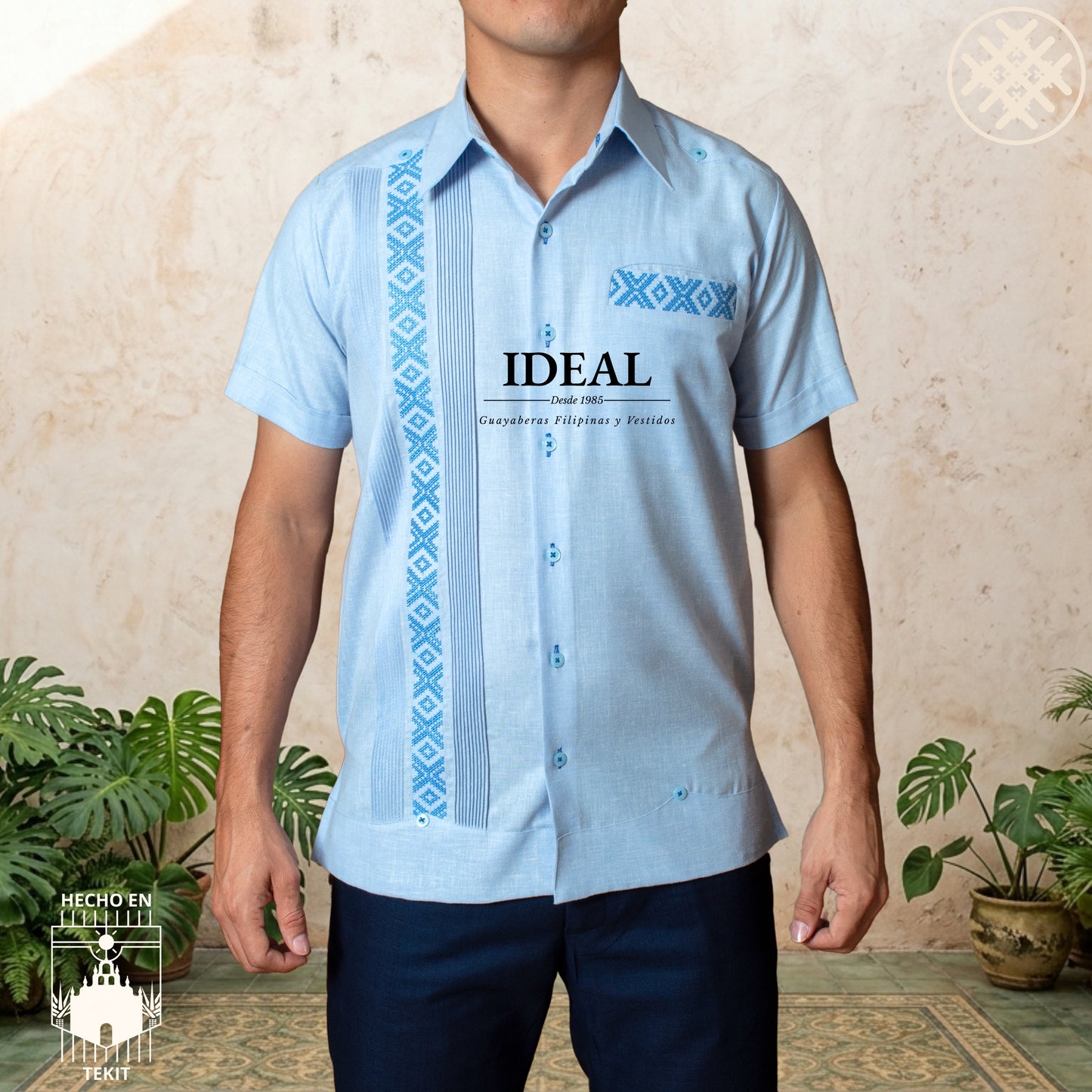 Men's Guayabera Campeche Long Sleeve with White Embroidery