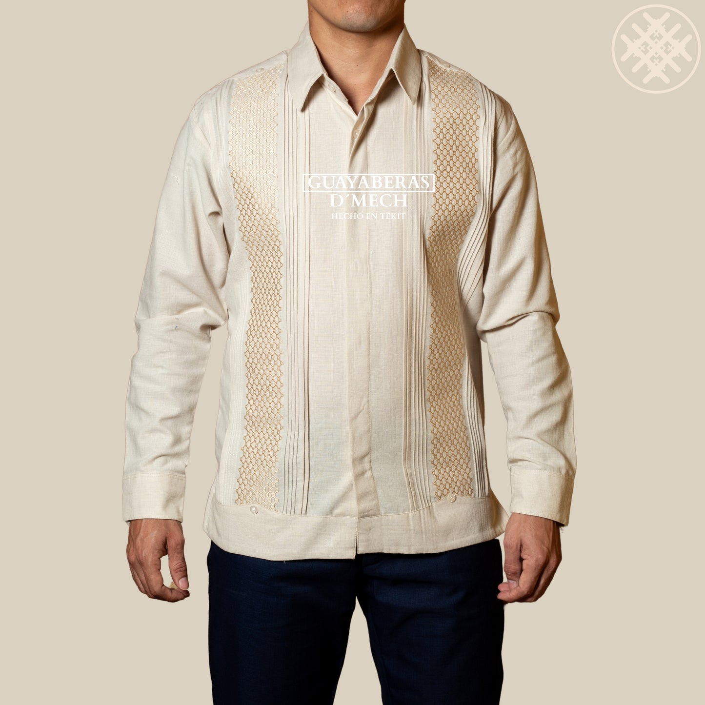 Guayabera Gentleman Honeycomb Long Sleeve With Embroidery Khaki