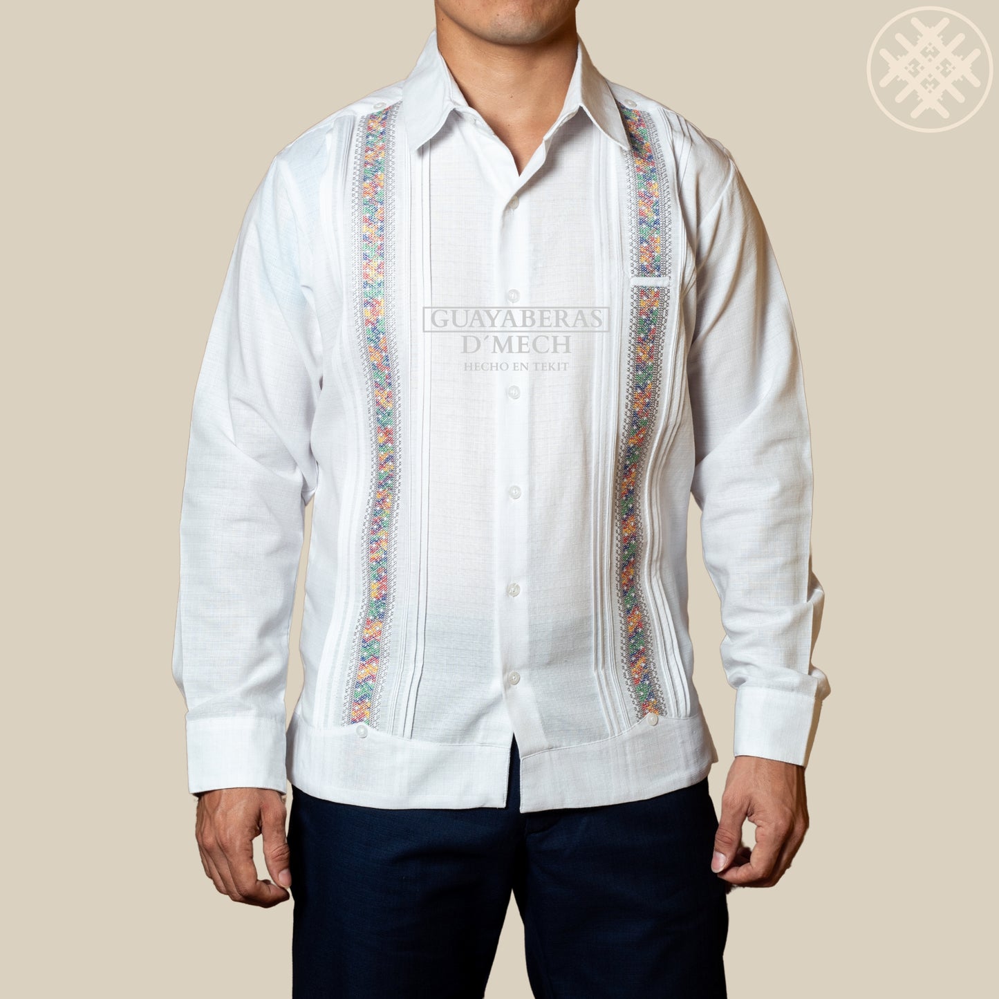 Men's Guayabera Multicolor Long Sleeve Multicolor Embroidery