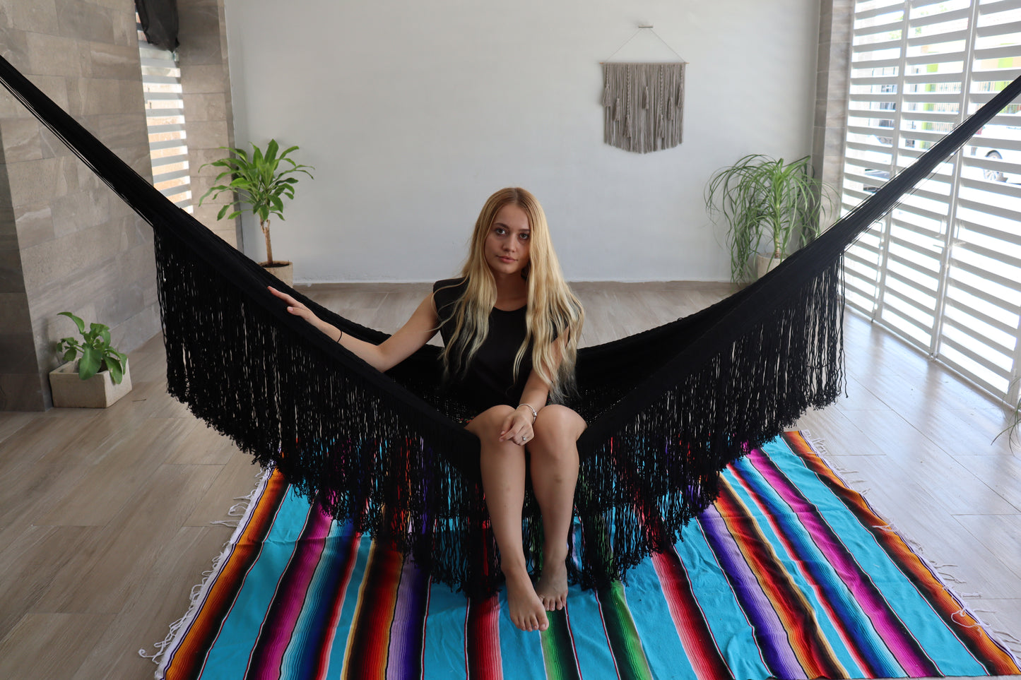 Hamaca de Flecos Macramé en Algodón Negra