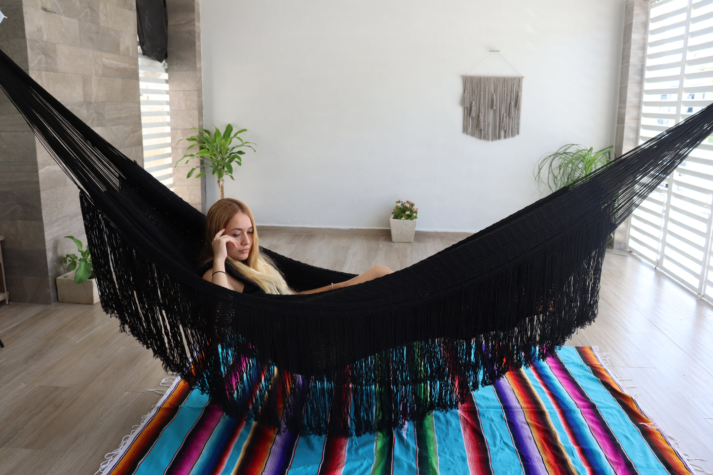 Hamaca de Flecos Macramé en Algodón Negra