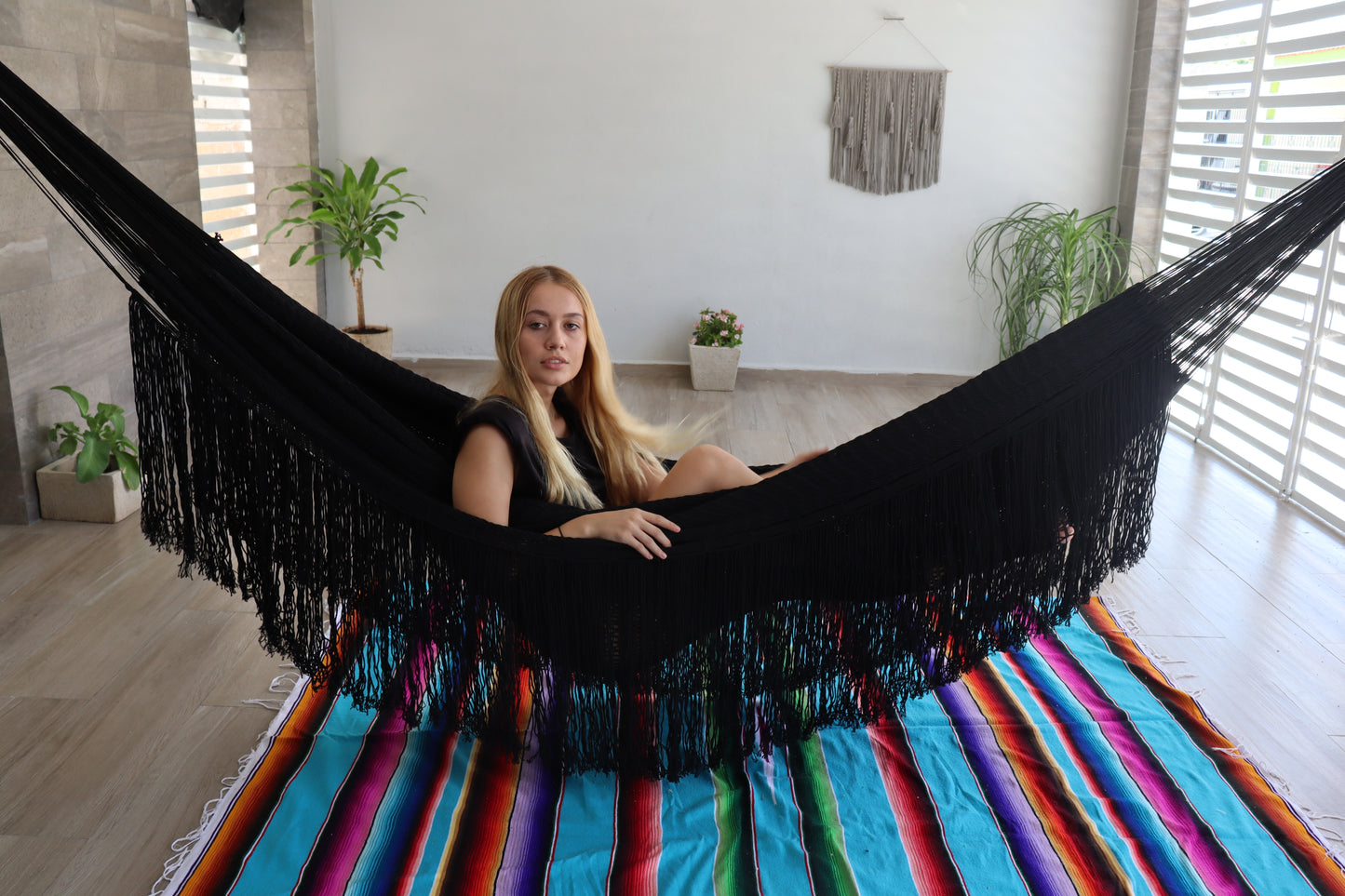 Hamaca de Flecos Macramé en Algodón Negra