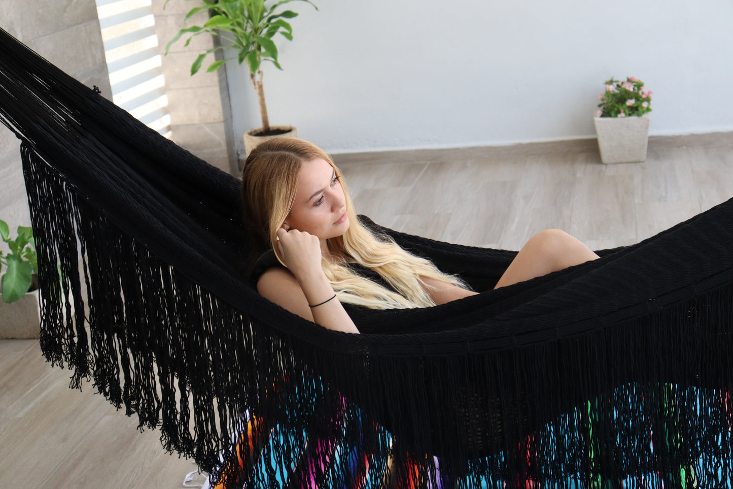 Hamaca de Flecos Macramé en Algodón Negra