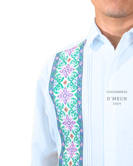 Mayab Men's Guayabera Long Sleeve with Colored Embroidery