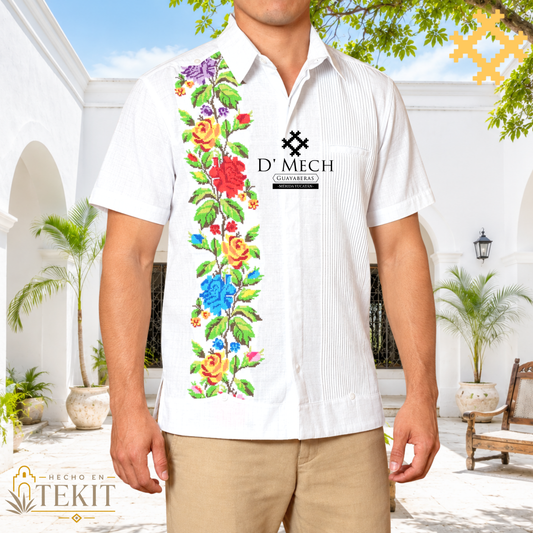 Men's Guayabera Shaded Roses Long Sleeve with Rose Embroidery
