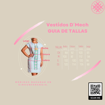 Vestido Bordado de Dama Izamal Bordado Gris en Tela Lino Flame