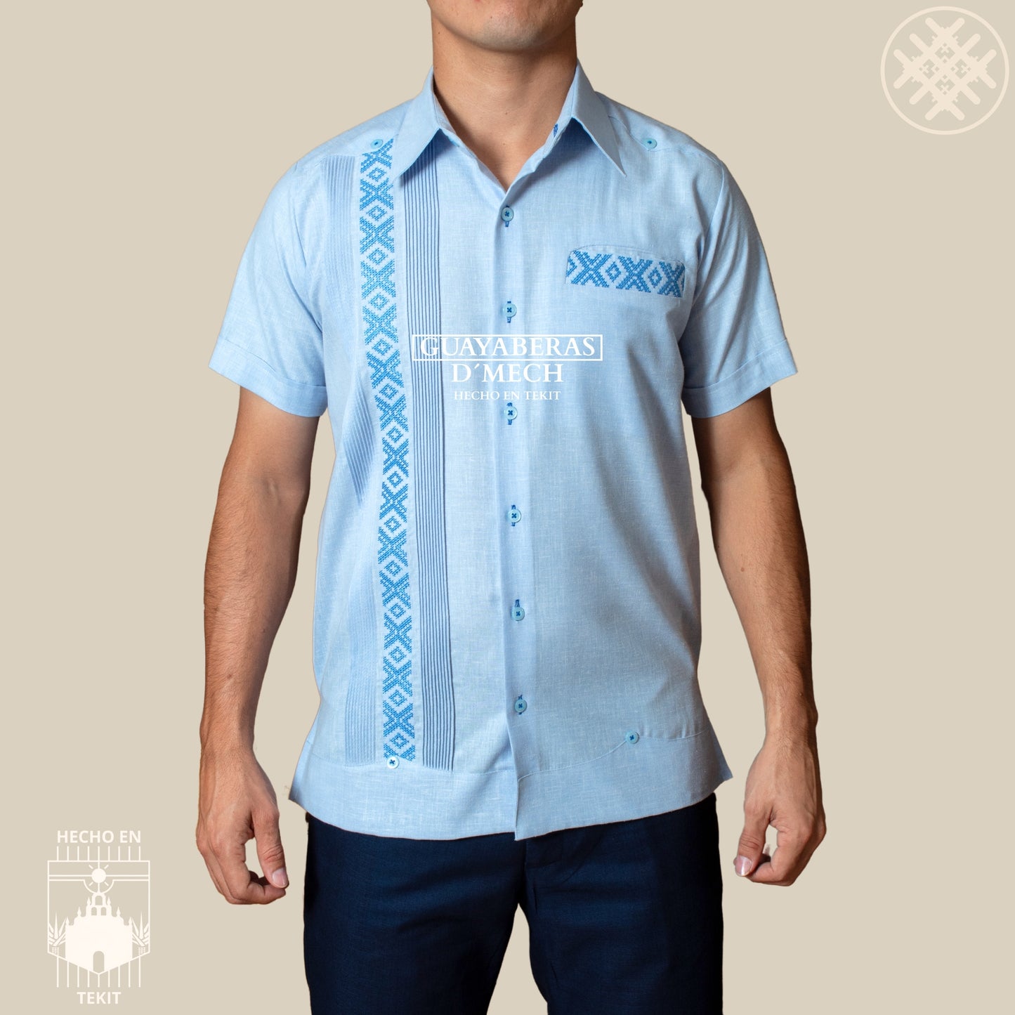 Men's Guayabera Campeche Long Sleeve with White Embroidery