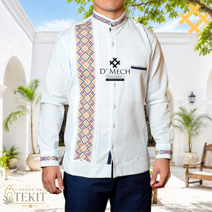 Guayabera Men's Temozon Long Sleeve with Greek Embroidery