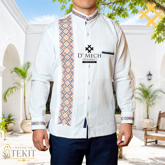 Guayabera Men's Temozon Long Sleeve with Greek Embroidery