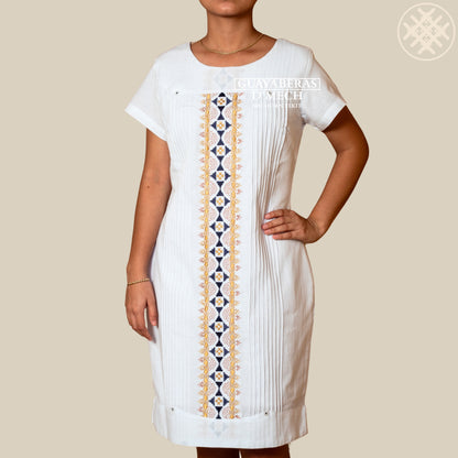 Vestido Bordado de Dama Makech, en Tela Lino Flame