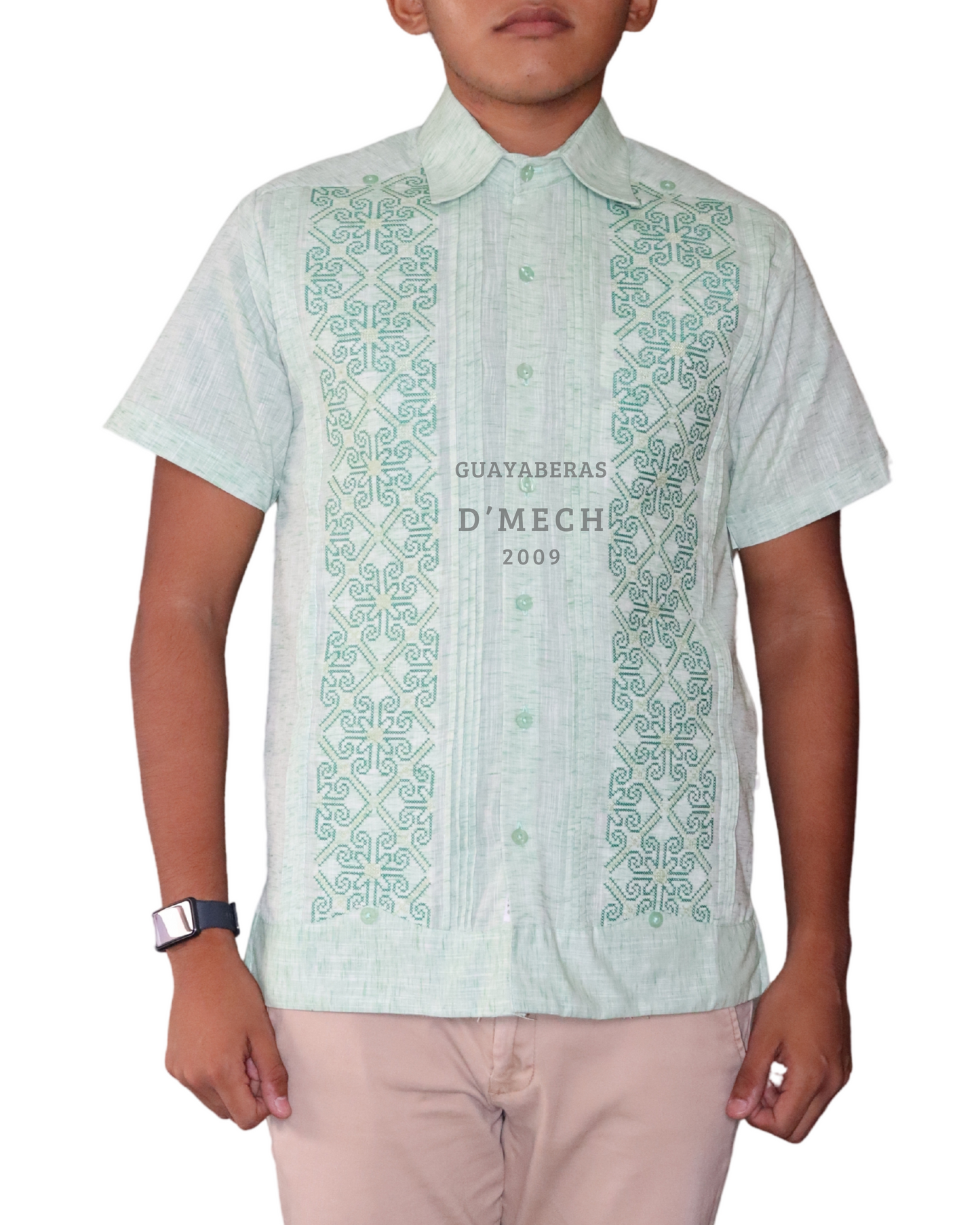Guayabera Caballero Izamal Jaspe Verde Manga Larga