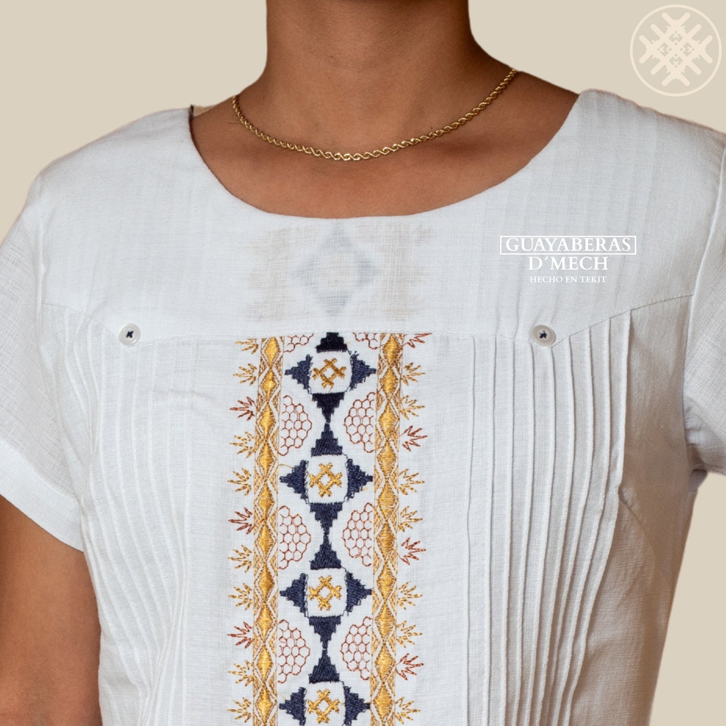 Vestido Bordado de Dama Makech, en Tela Lino Flame