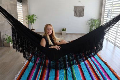 Hamaca de Flecos Macramé en Algodón Negra