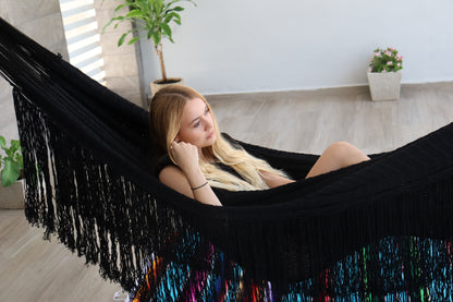Hamaca de Flecos Macramé en Algodón Negra