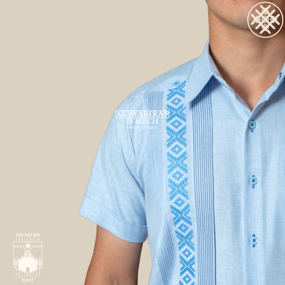 Men's Guayabera Campeche Long Sleeve with White Embroidery