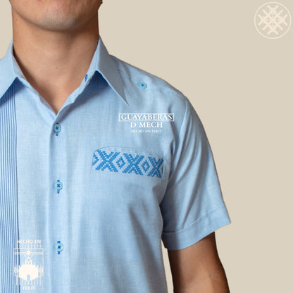 Men's Guayabera Campeche Long Sleeve with White Embroidery