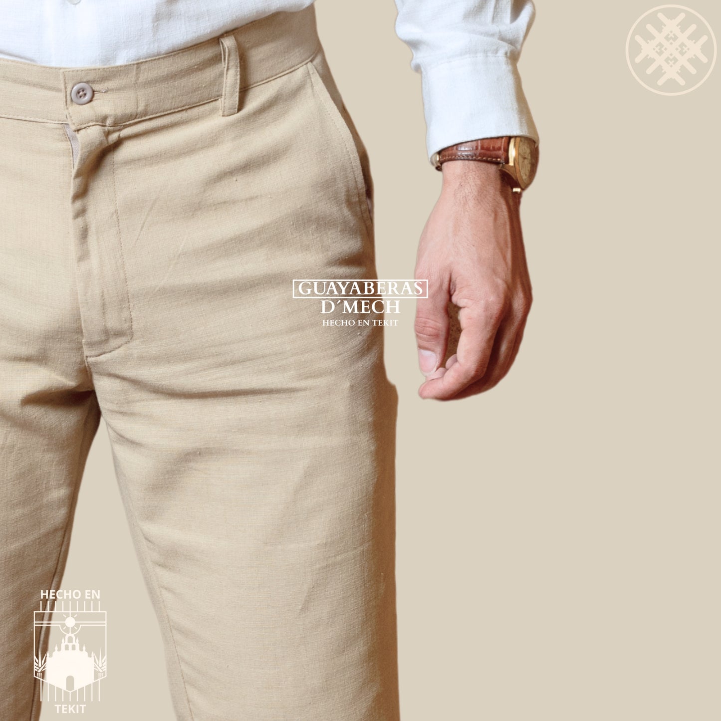 Pantalón Lino Algodón Arena