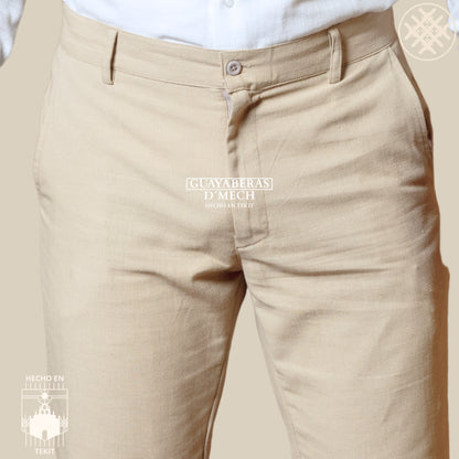 Pantalón Lino Algodón Arena